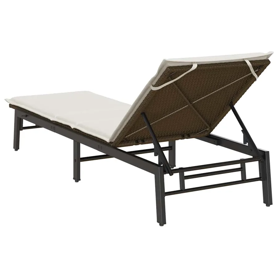 Chaise longue avec coussin marron résine tressée - 8