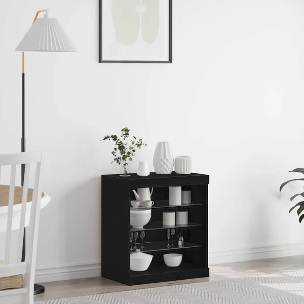 Buffet LED Chêne noir 60,5 x 37 x 67 cm Bois d'ingénierie
