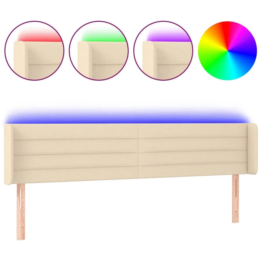 Tête de lit à LED Crème 203x16x78/88 cm Tissu - 2