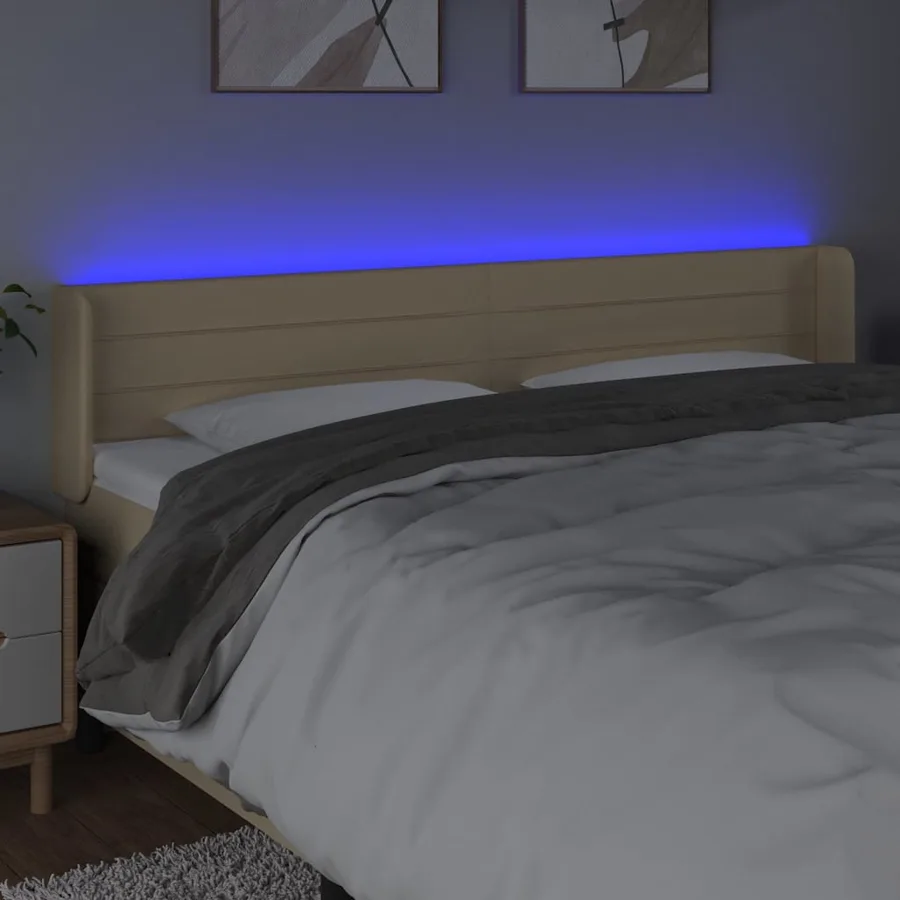 Tête de lit à LED Crème 203x16x78/88 cm Tissu - 4