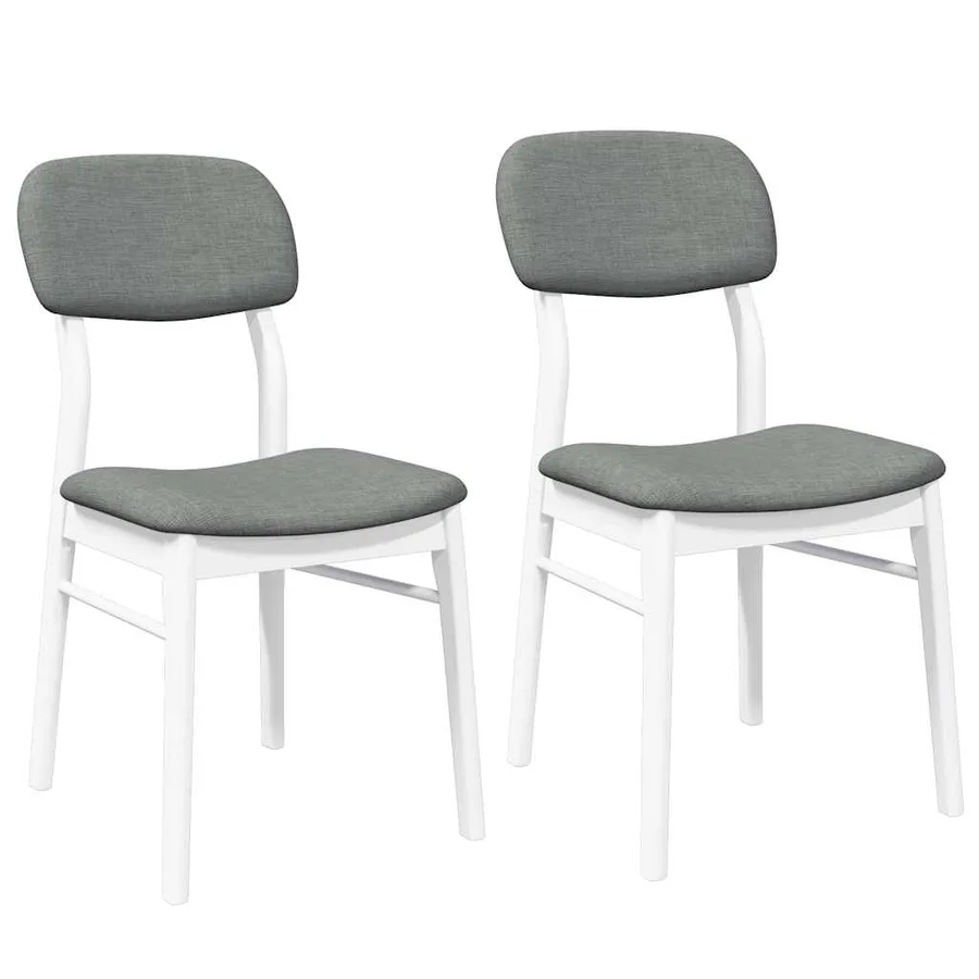 Chaises à manger coussins 2 pcs blanc bois massif caoutchouc - 2