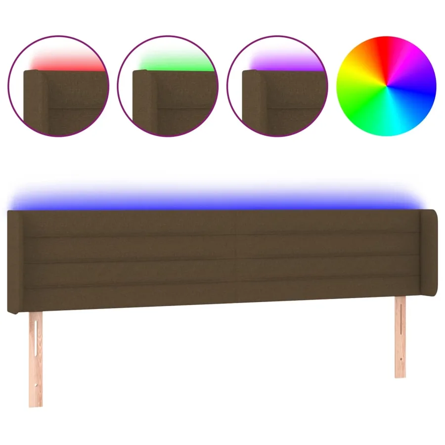 Tête de lit à LED Marron foncé 203x16x78/88 cm Tissu - 2