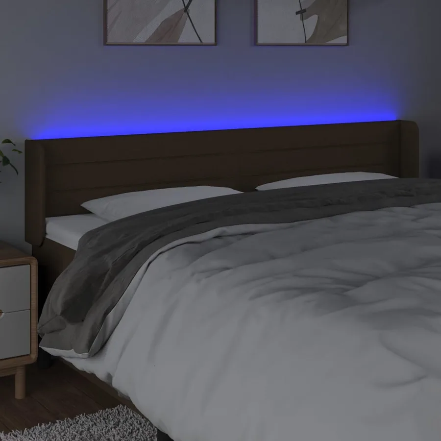 Tête de lit à LED Marron foncé 203x16x78/88 cm Tissu - 4