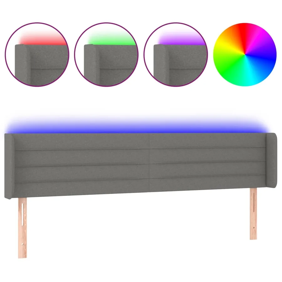 Tête de lit à LED Gris foncé 183x16x78/88 cm Tissu - 2