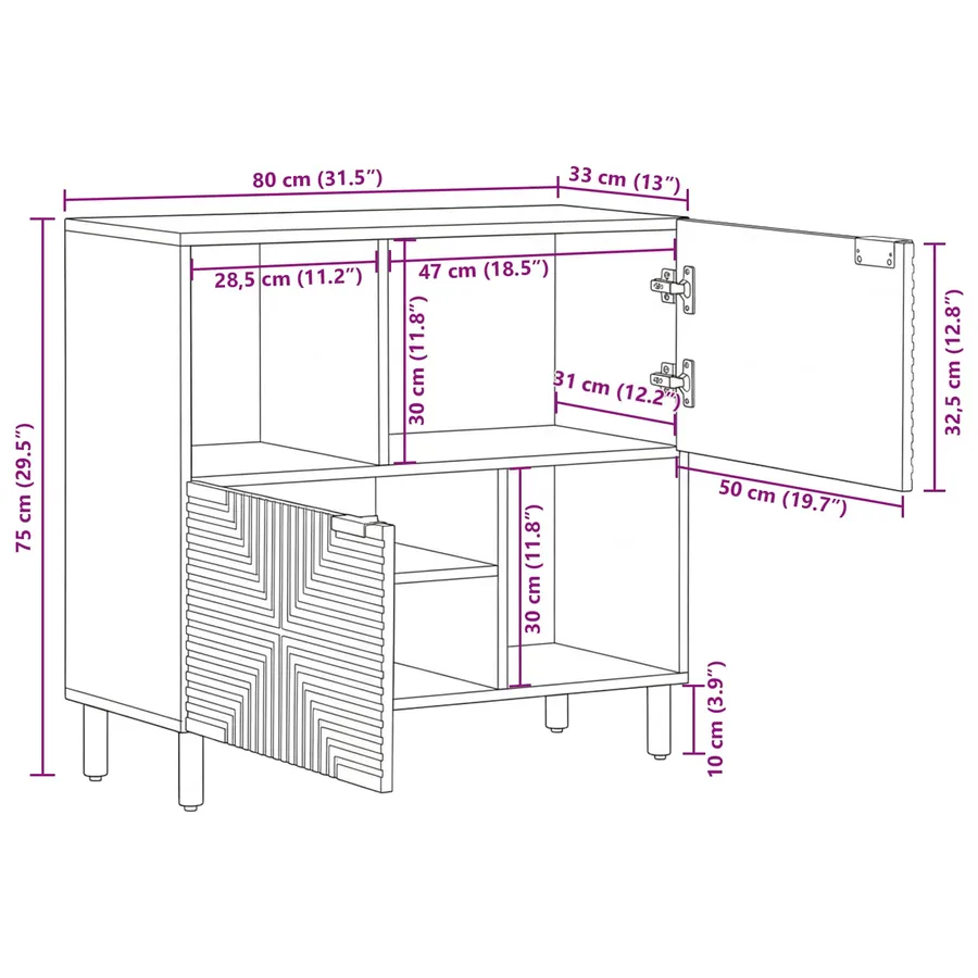 Buffet avec porte Marron 80 x 33 x 75 cm Bois de mangue massif - 12