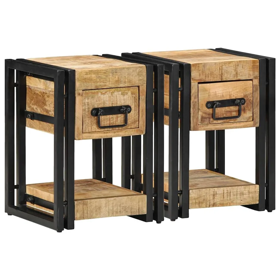 Cabinet de chevet 2 pcs 30 x 30 x 40 cm Bois de mangue massif - 5