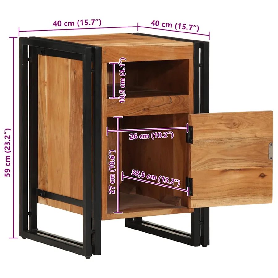 Table de chevet 40x40x59 cm en bois massif d'acacia - 11