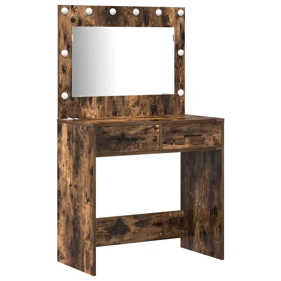 Ensemble de table de maquillage avec LED 3 pcs Chêne fumé - 5