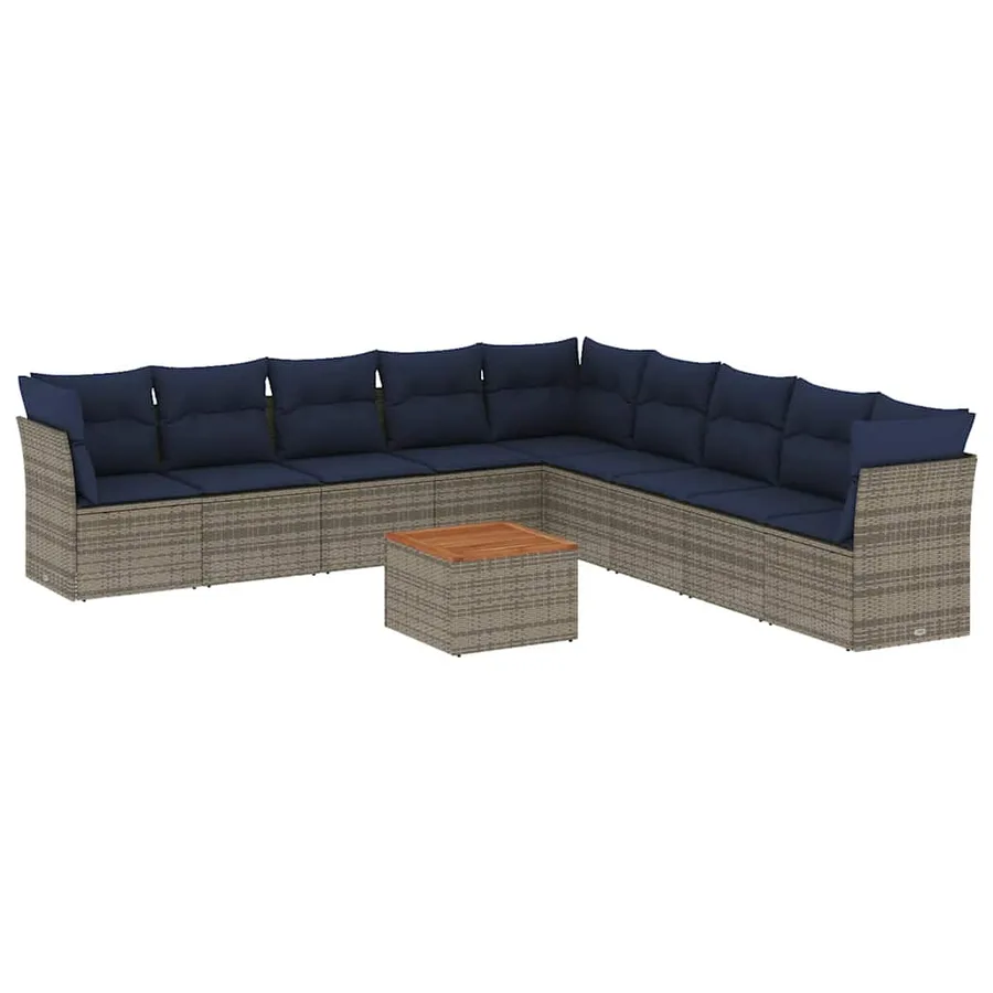 Salon de jardin 10 pcs avec coussins gris résine tressée - 2