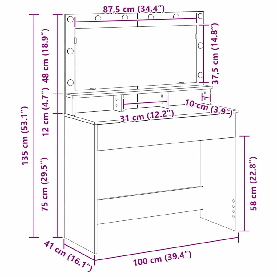Table de Toilette avec étagère Chêne noir 100 x 41 x 135 cm - 11