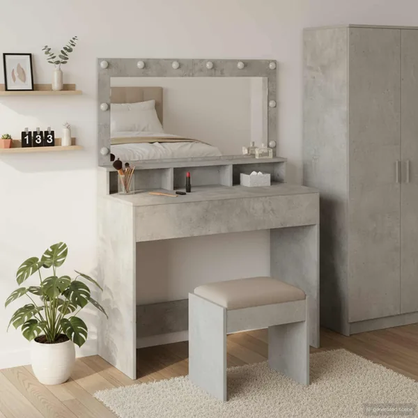 Table de Toilette avec étagère Gris béton 100 x 41 x 135 cm