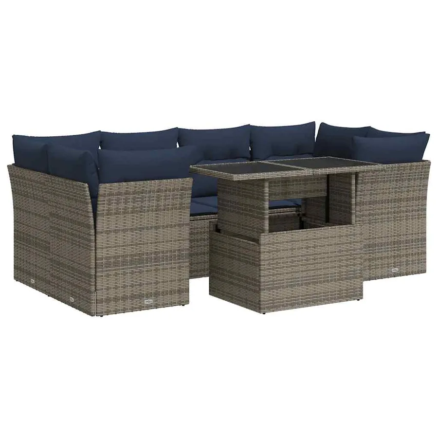 Salon de jardin avec coussins 7 pcs gris résine tressée acacia - 2
