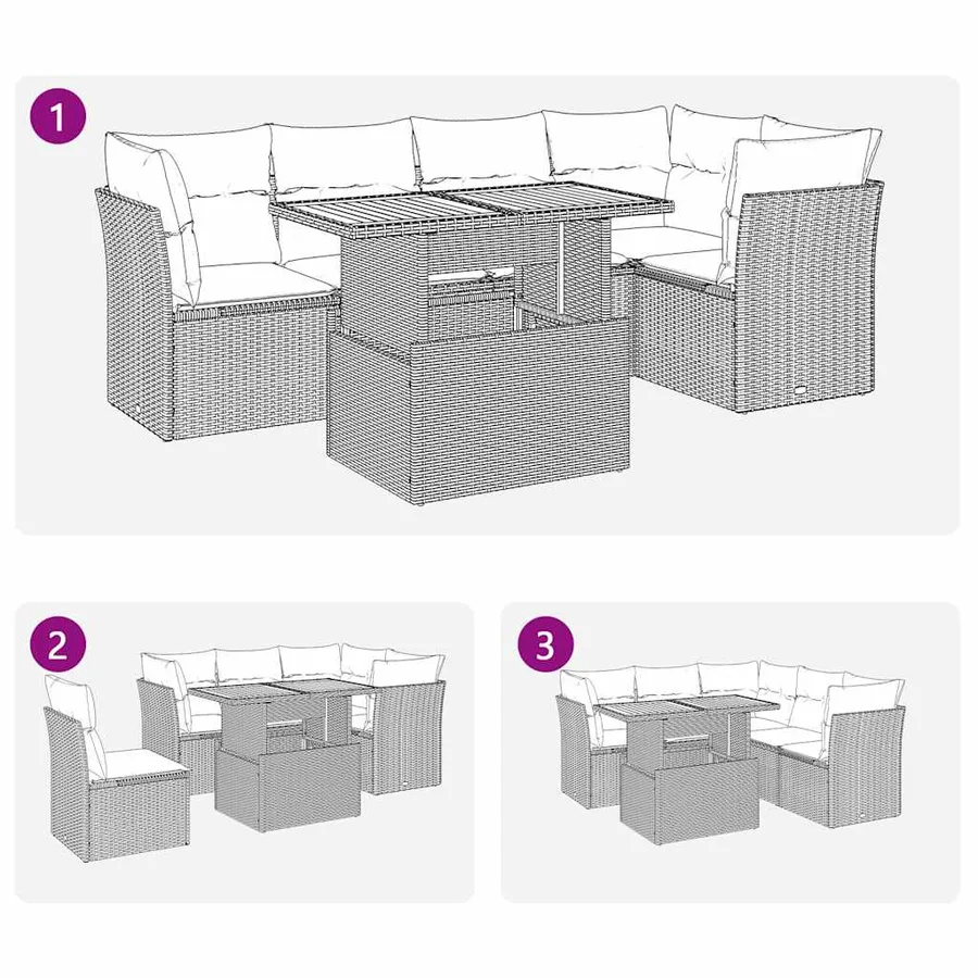 Salon de jardin 6 pcs avec coussins gris résine tressée - 9