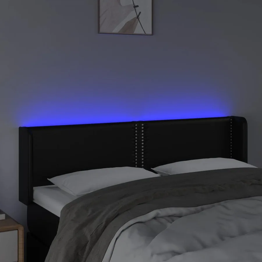 Tête de lit à LED Noir 147x16x78/88 cm Similicuir - 4