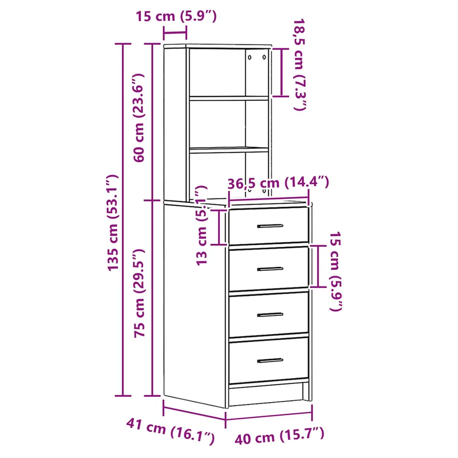 Haut Armoire Chêne fumé 40 x 41 x 135 cm Bois d'ingénierie - 9