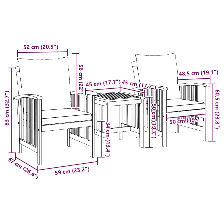 Ensemble de canapé de jardin avec coussin 3 pcs Huile Naturelle - 8