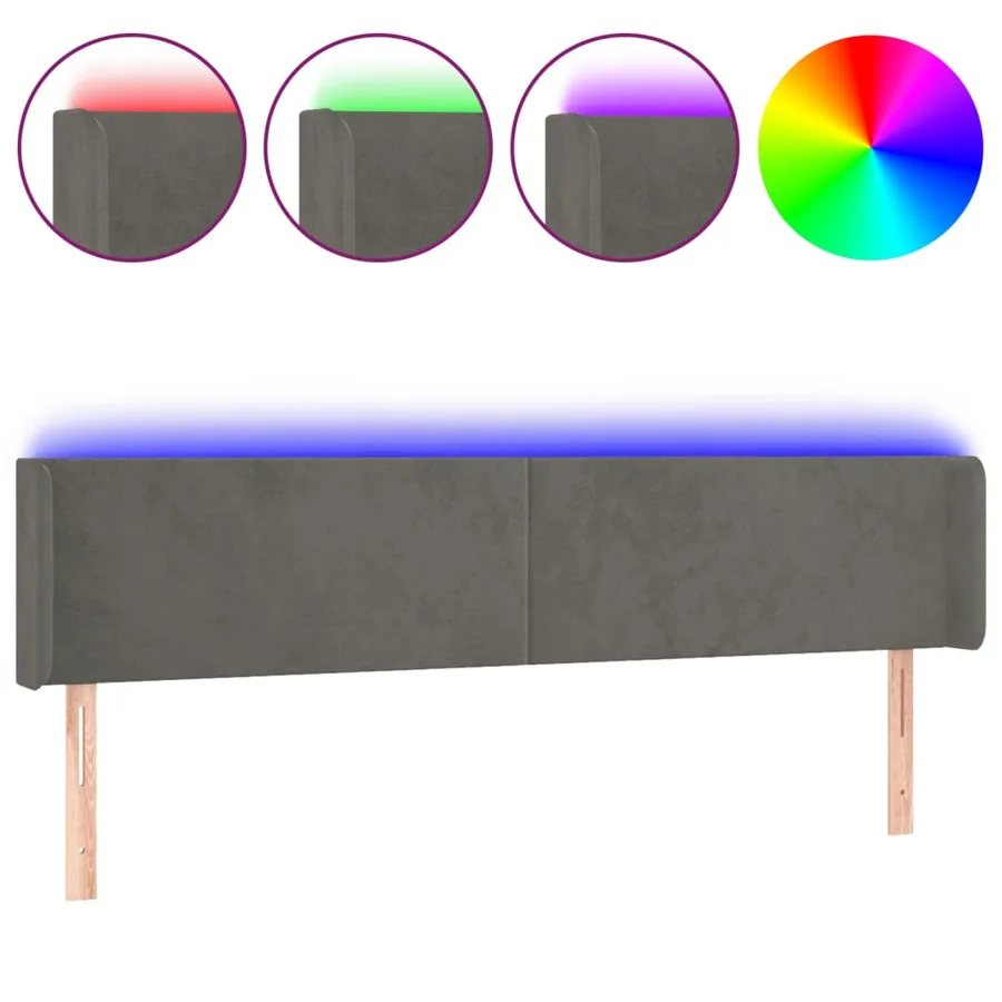 Tête de lit à LED Gris foncé 183x16x78/88 cm Velours - 2