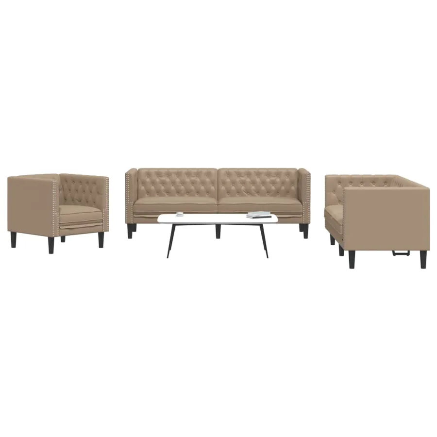 Ensemble de canapé Chesterfield 3 pcs cappuccino similicuir