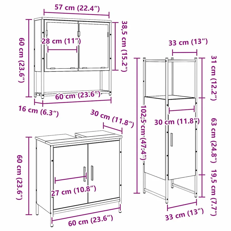 Ensemble de mobilier de salle de bain 3 pc Marron - 11