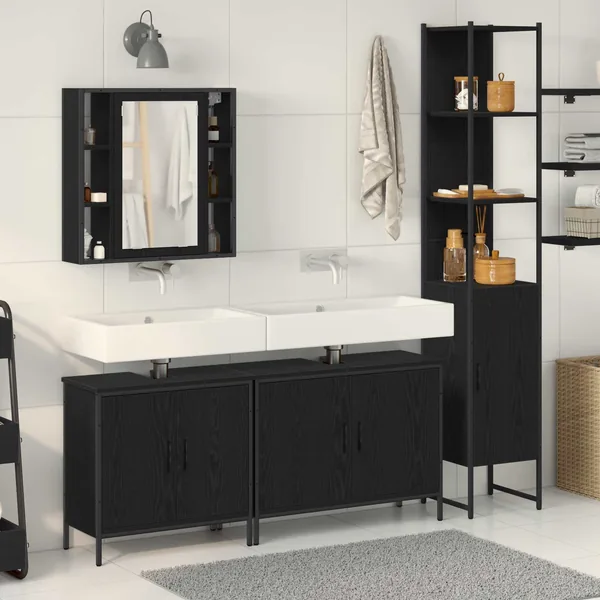 Ensemble de mobilier de salle de bain avec étagère 4 pcs Noir