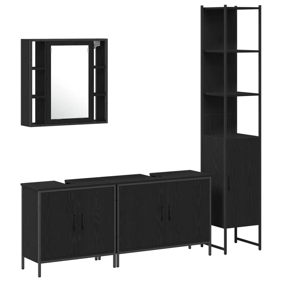 Ensemble de mobilier de salle de bain avec étagère 4 pcs Noir - 2