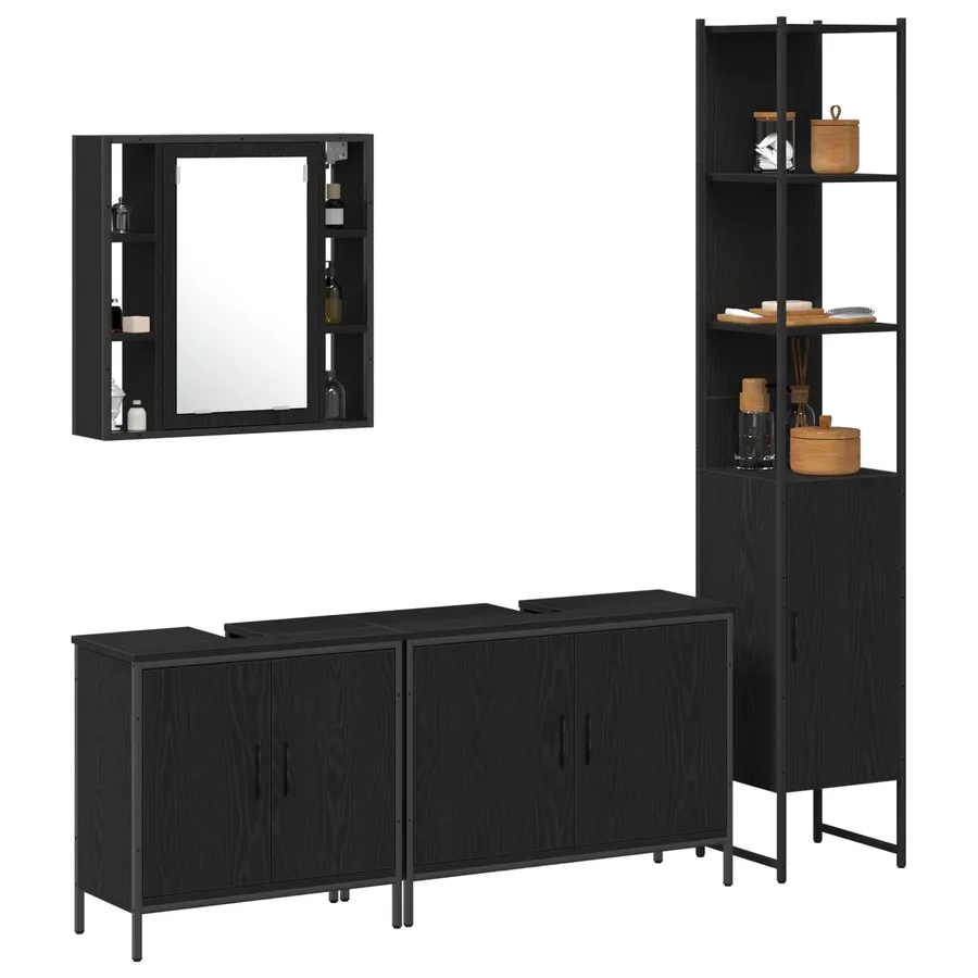 Ensemble de mobilier de salle de bain avec étagère 4 pcs Noir - 3