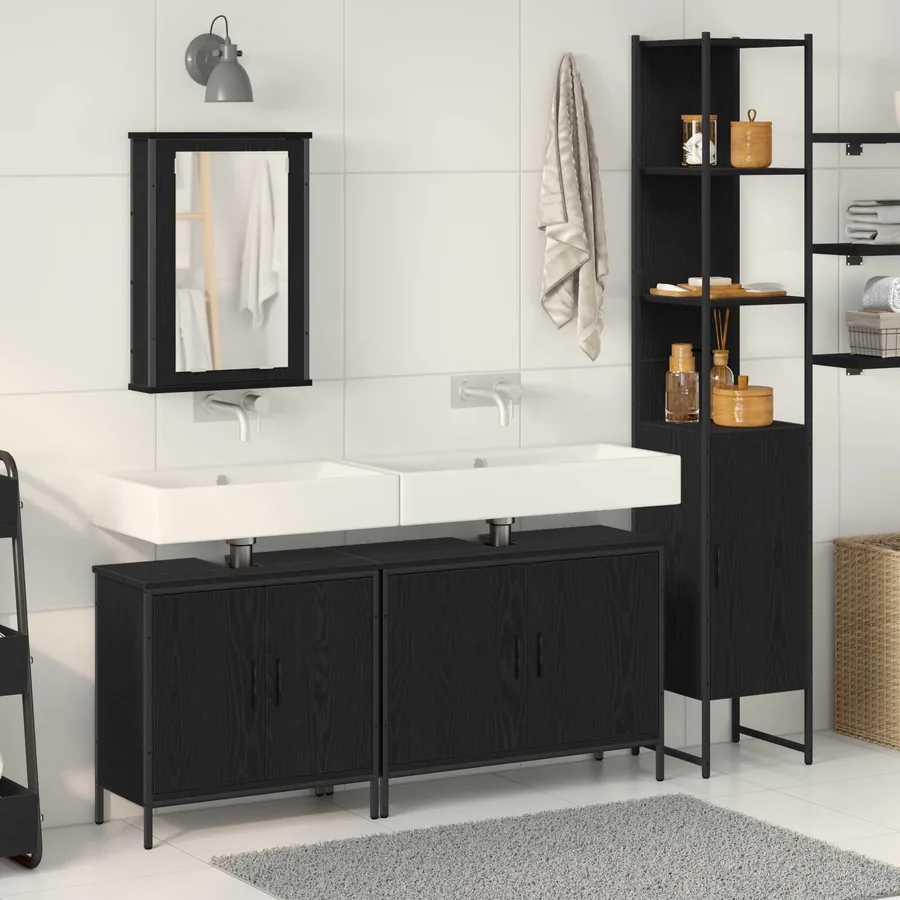 Ensemble de mobilier de salle de bain avec étagère 4 pcs Noir