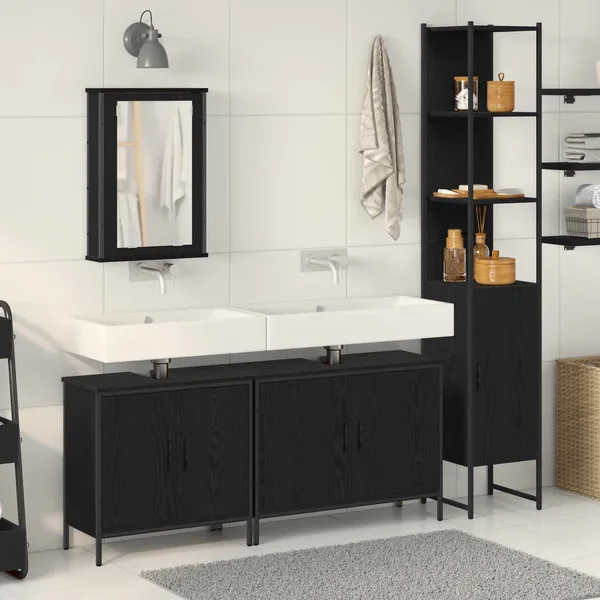 Ensemble de mobilier de salle de bain avec étagère 4 pcs Noir