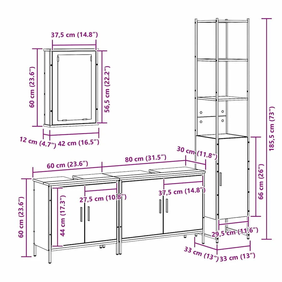 Ensemble de mobilier de salle de bain avec étagère 4 pcs Noir - 18