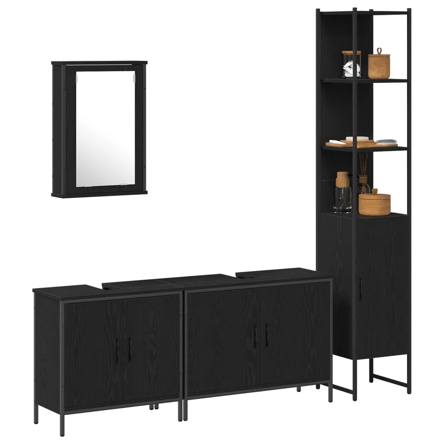 Ensemble de mobilier de salle de bain avec étagère 4 pcs Noir - 3