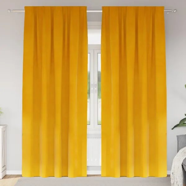 Rideaux occultants 2 pcs Jaune moutarde 140 x 225 cm Velours