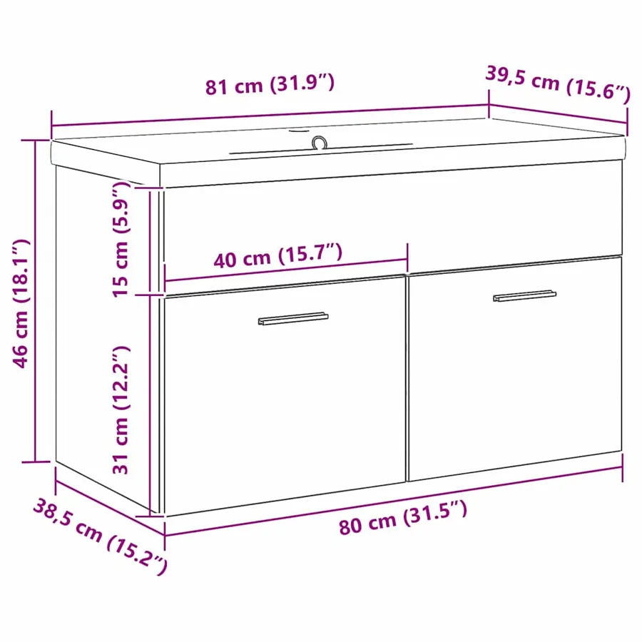 Armoire de salle de bain Chêne noir 80 x 38,5 x 46 cm - 11