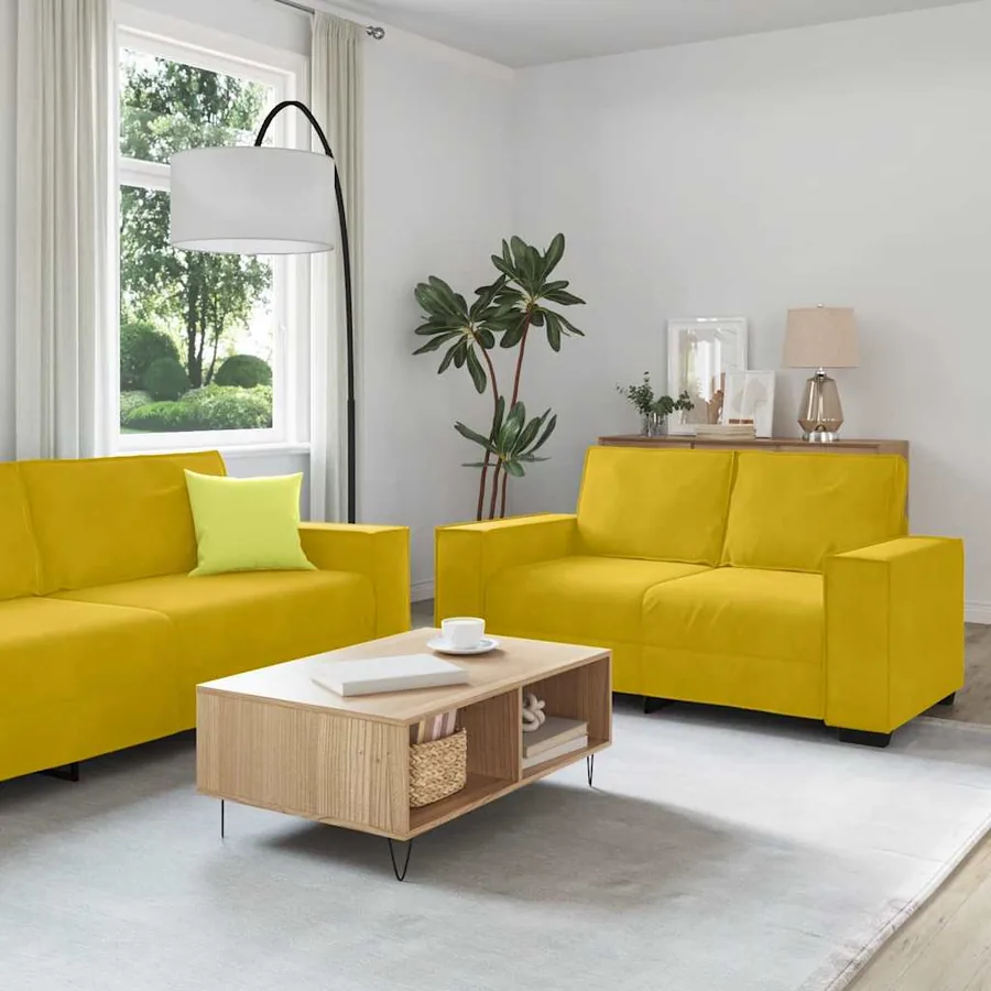Ensemble de canapés 3 pcs avec coussins Jaune Velours