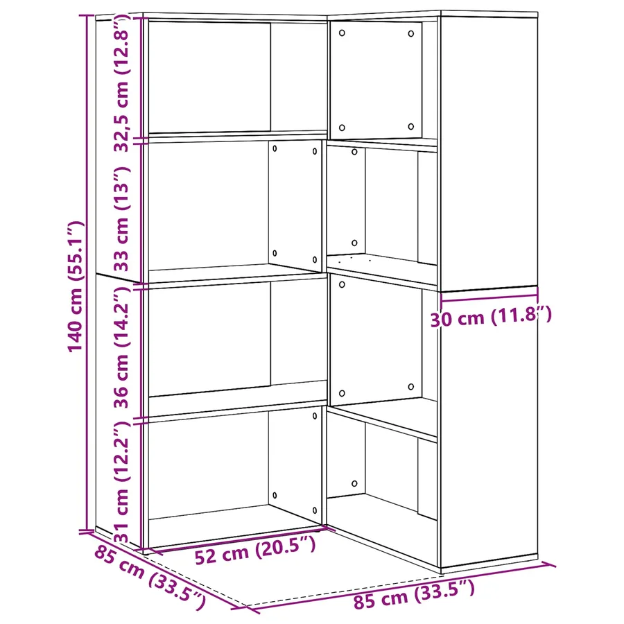 Armoire 6 niveaux 85 x 85 x 140 cm Bois d'ingénierie Chêne noir - 11