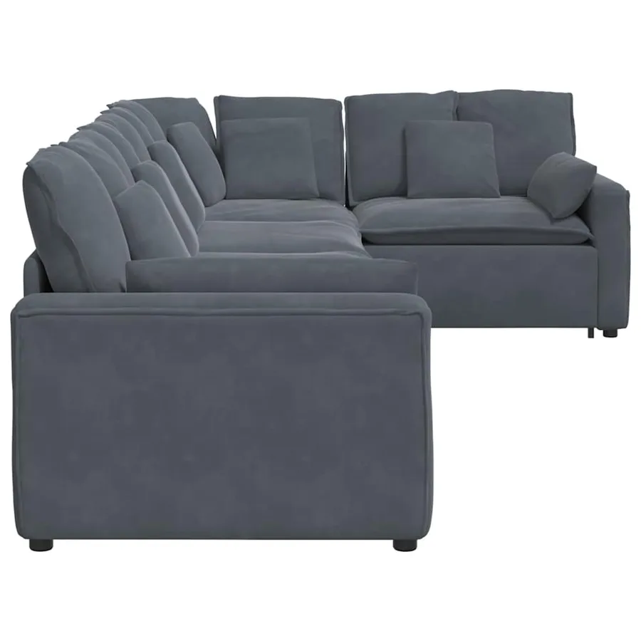 Canapé modulaire avec coussins en velours gris foncé - 7