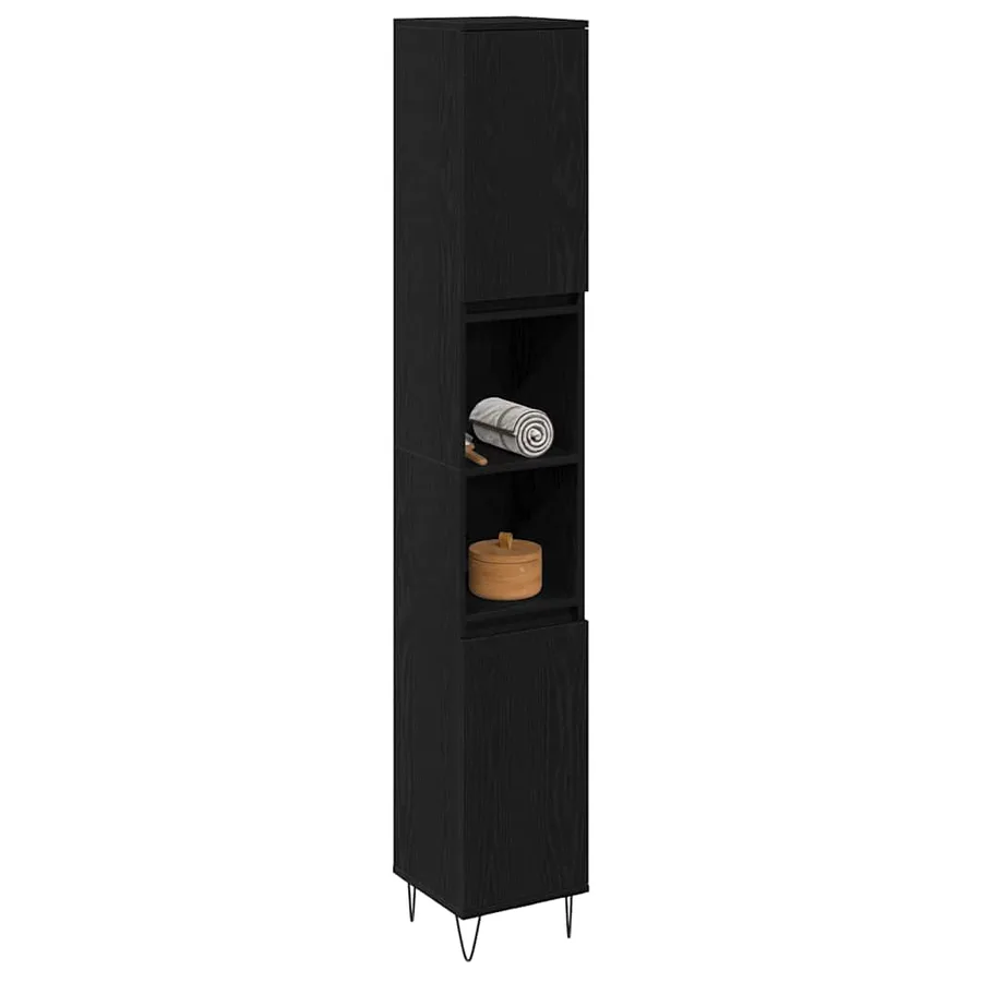 Cabinet de salle de bain avec porte Chêne noir 30 x 30 x 190 cm - 3
