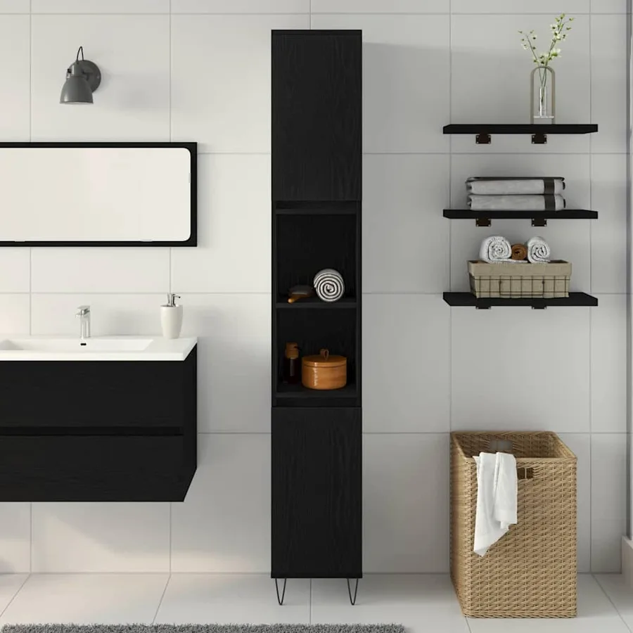 Cabinet de salle de bain avec porte Chêne noir 30 x 30 x 190 cm - 4