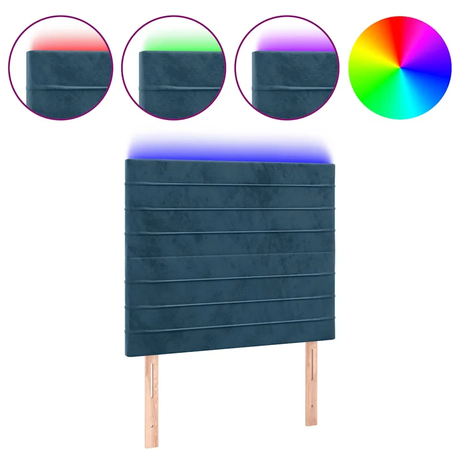 Tête de lit à LED Bleu foncé 100x5x118/128 cm Velours - 2