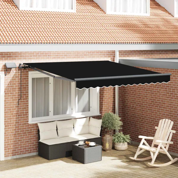 Auvent rétractable Noir 350 x 250 cm Tissu et Aluminium