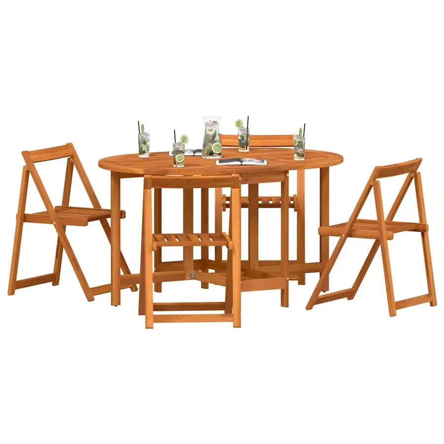 Table de Jardin 5 pcs Marron Bois d'Acacia Massif - 3