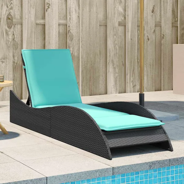 Chaise longue avec coussin Noir 60x205x73 cm Résine tressée