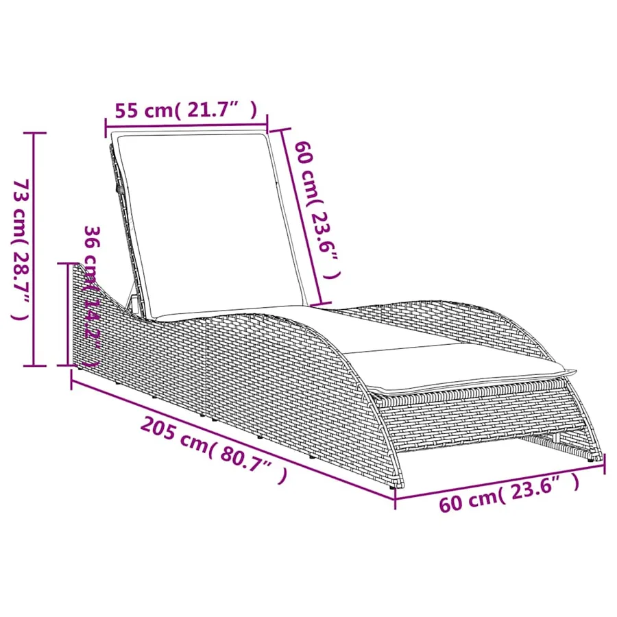 Chaise longue avec coussin Noir 60x205x73 cm Résine tressée - 9