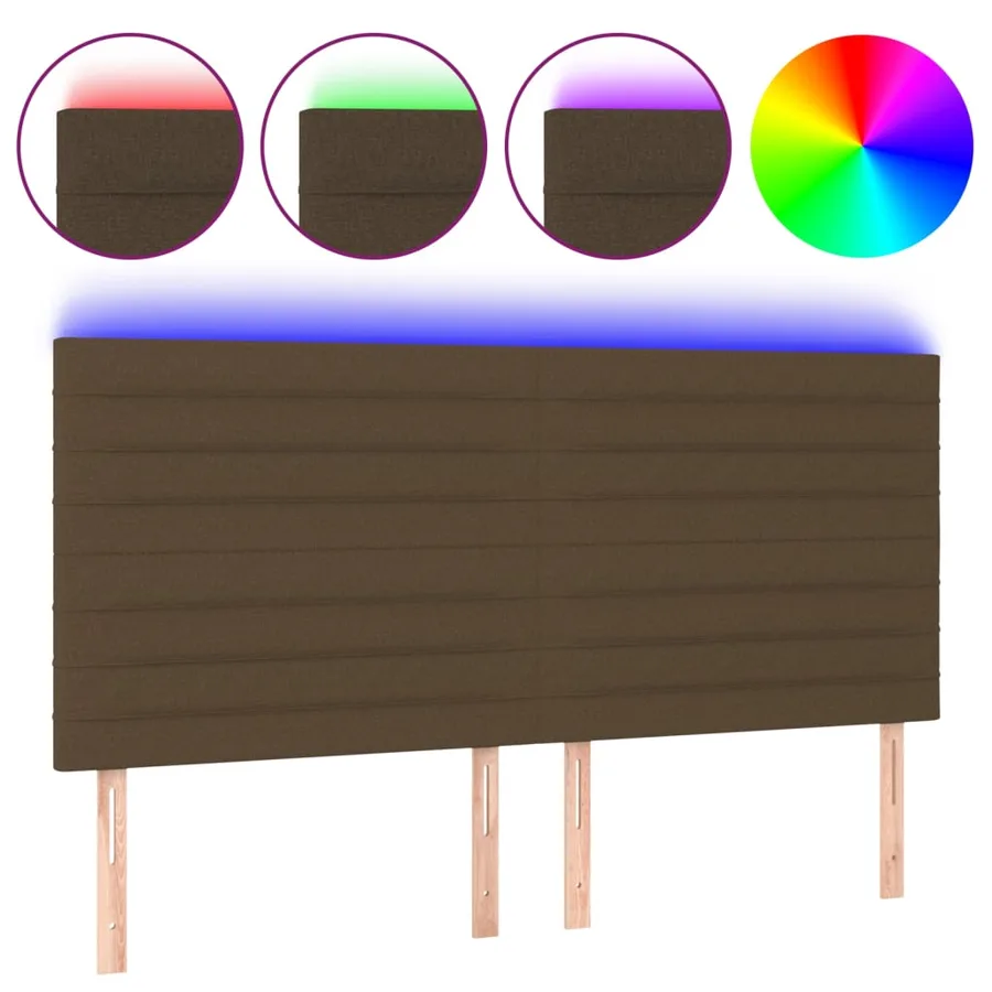 Tête de lit à LED Marron foncé 200x5x118/128 cm Tissu - 2