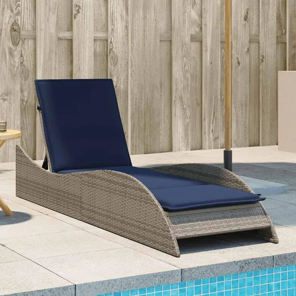 Chaise longue avec coussin Gris 60x205x73 cm Résine tressée