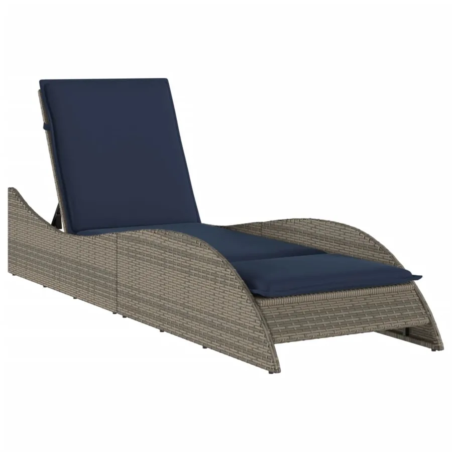 Chaise longue avec coussin Gris 60x205x73 cm Résine tressée - 2