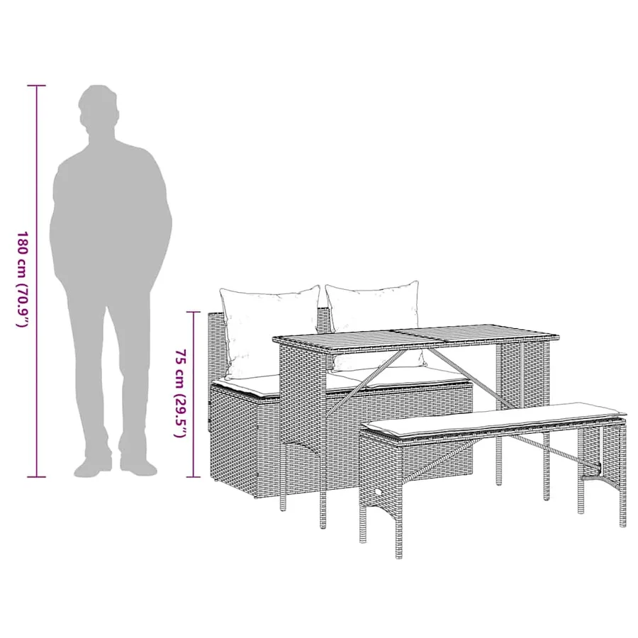Ensemble de salle à manger de jardin 3 pcs avec coussins gris résine tressée - 15