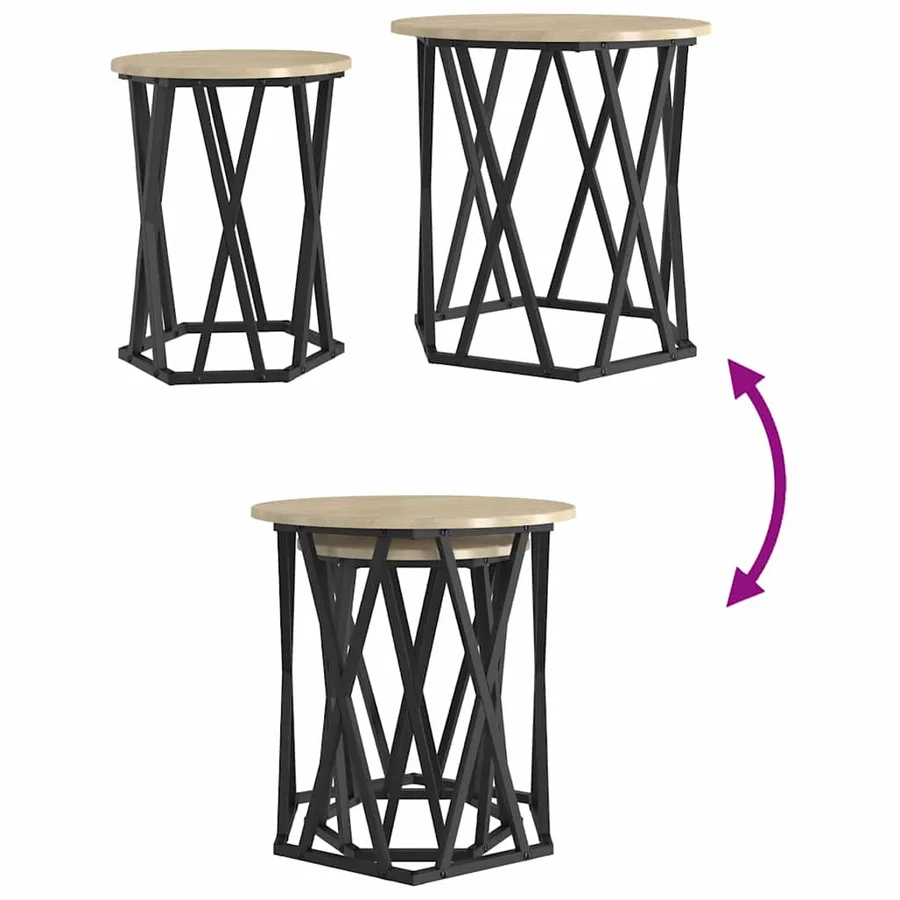 Table basse 2 pcs Chêne Sonoma Bois d'ingénierie et acier - 10