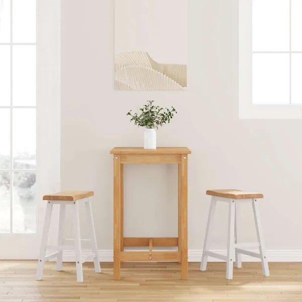 Tabourets de bar (lot de 2) en bois massif blanc et caoutchouc