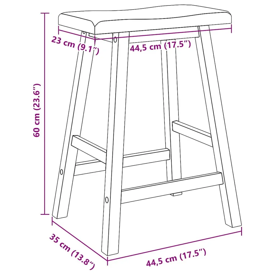 Tabourets de bar (lot de 2) en bois massif blanc et caoutchouc - 11