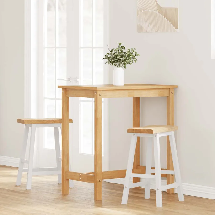 Tabourets de bar (lot de 2) en bois massif blanc et caoutchouc - 3